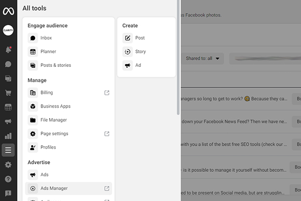 Printscreen of Meta Business Suite to show how to post in multiple languages
