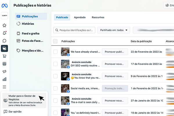 Captura de écran do Meta Business Suite para mostrar como fazer publicações em vários idiomas