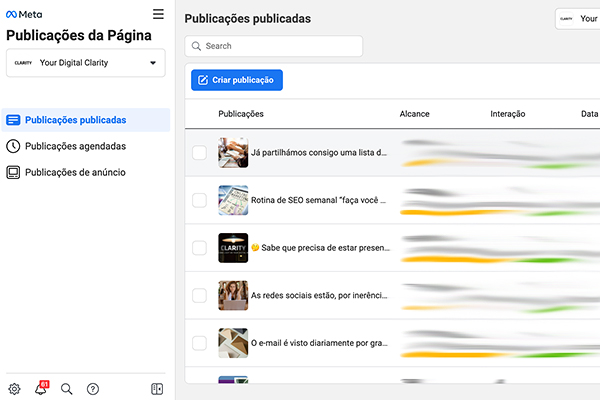 Captura de écran do Business Manager para mostrar como fazer publicações em vários idiomas